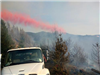 Fall Creek Road Fire - White Truck and Red Fire Retardant - July 30, 2018