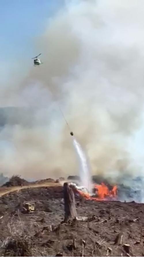 2016 - 2500 Road Fire - Depoe Bay - Helicopter Pouring Water over the Fire