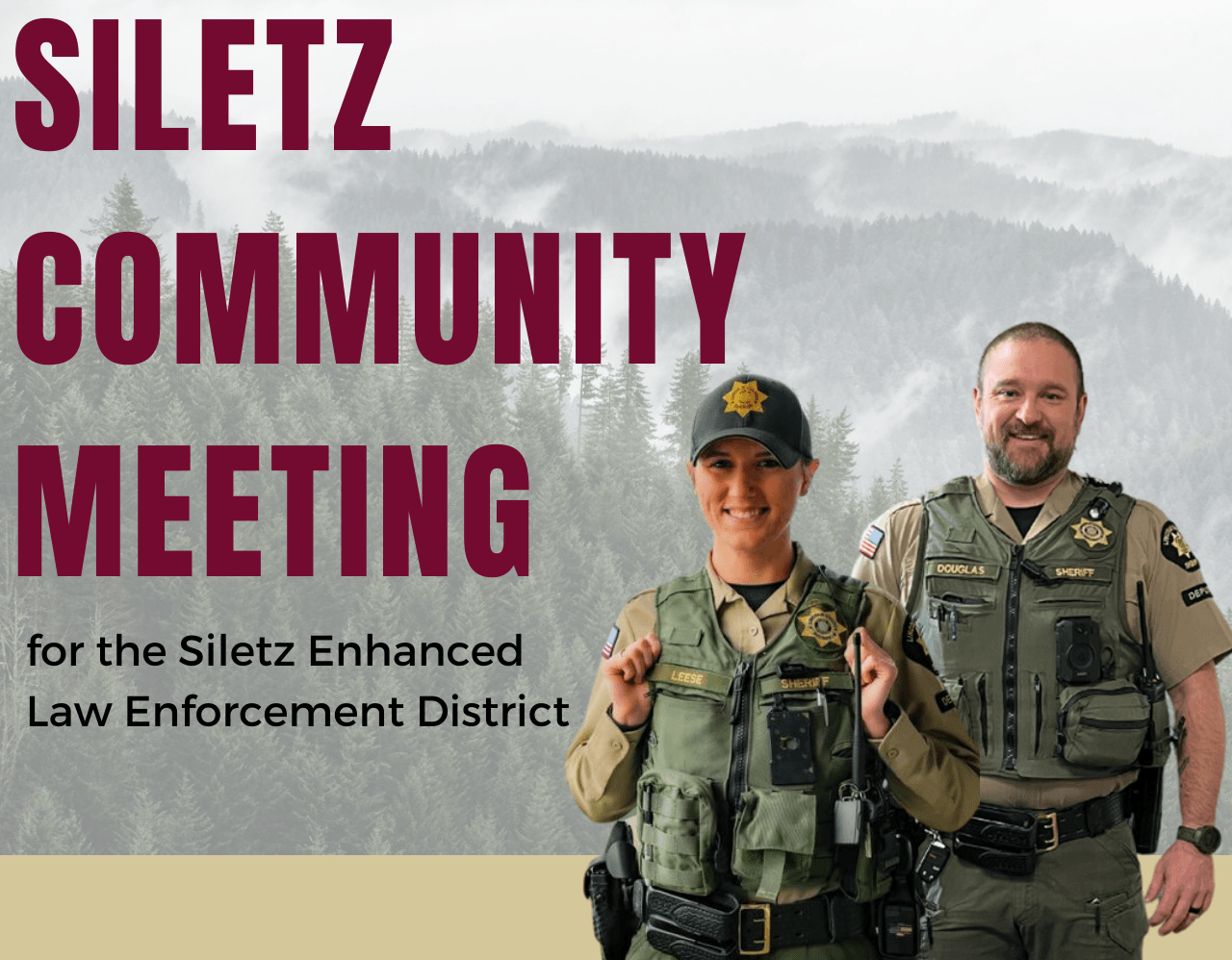 Text reads: Siletz Community Meeting for the Siletz Enhanced Law Enforcement District