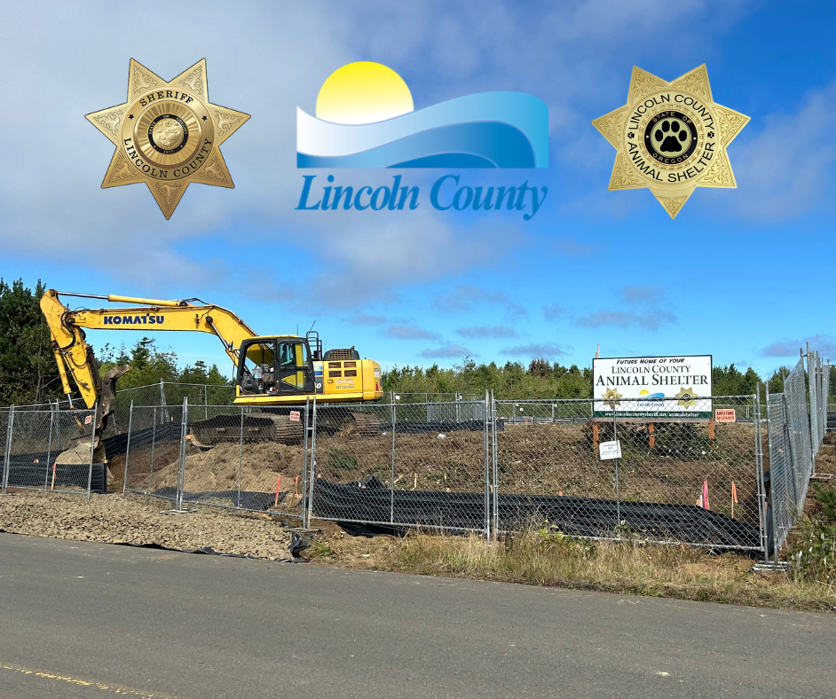 Construction site with Lincoln County Sheriff's Office, Animal Shelter, and County Logo over imag