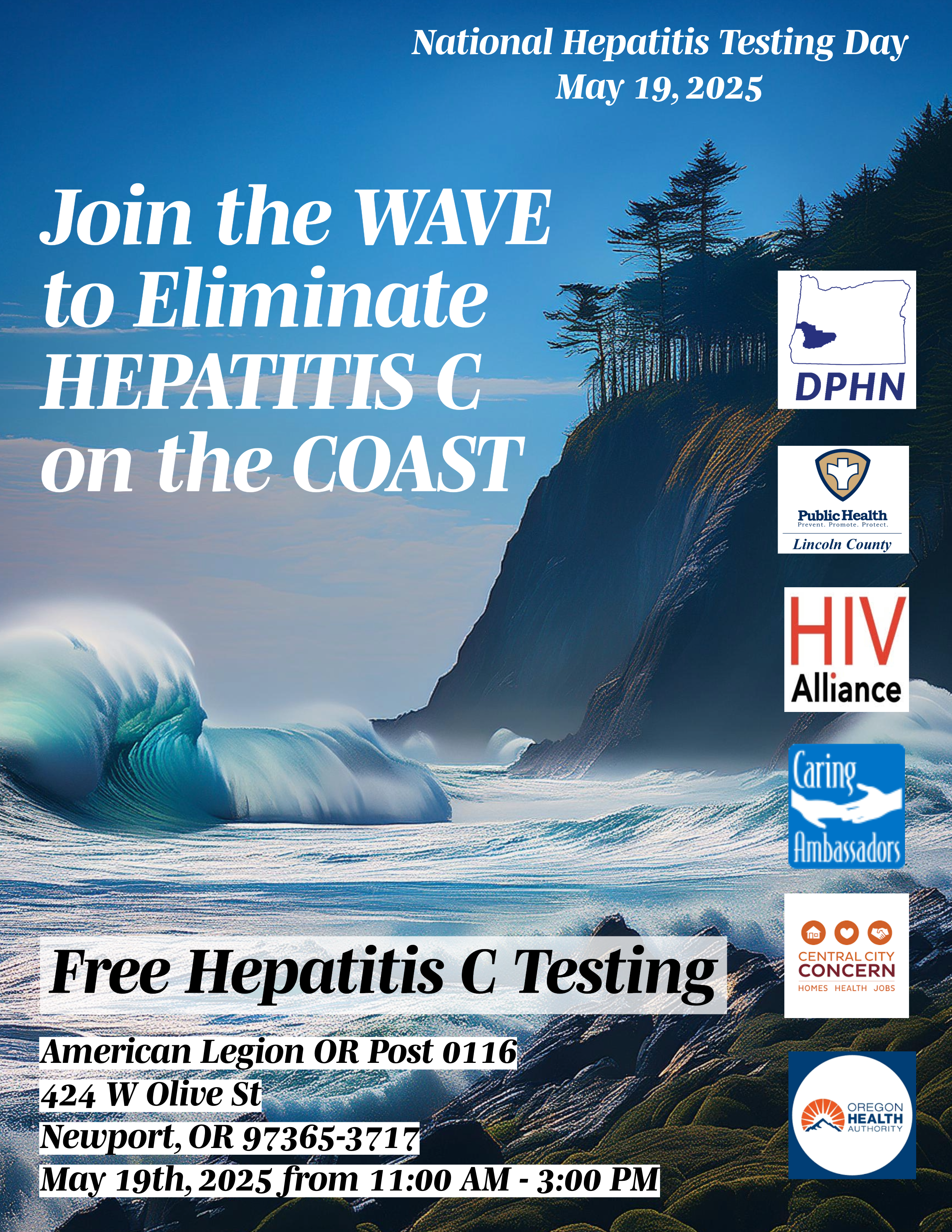 Flyer for event. Coastline background with event details.