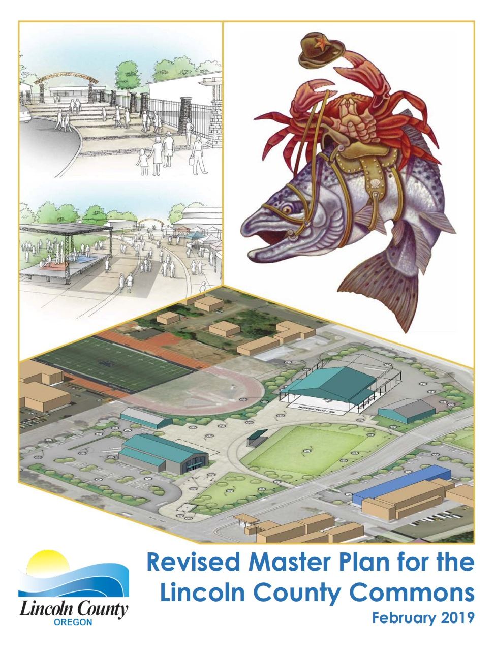Cover of the Lincoln County Commons Master Plan, graphic of a cowboy crab riding a