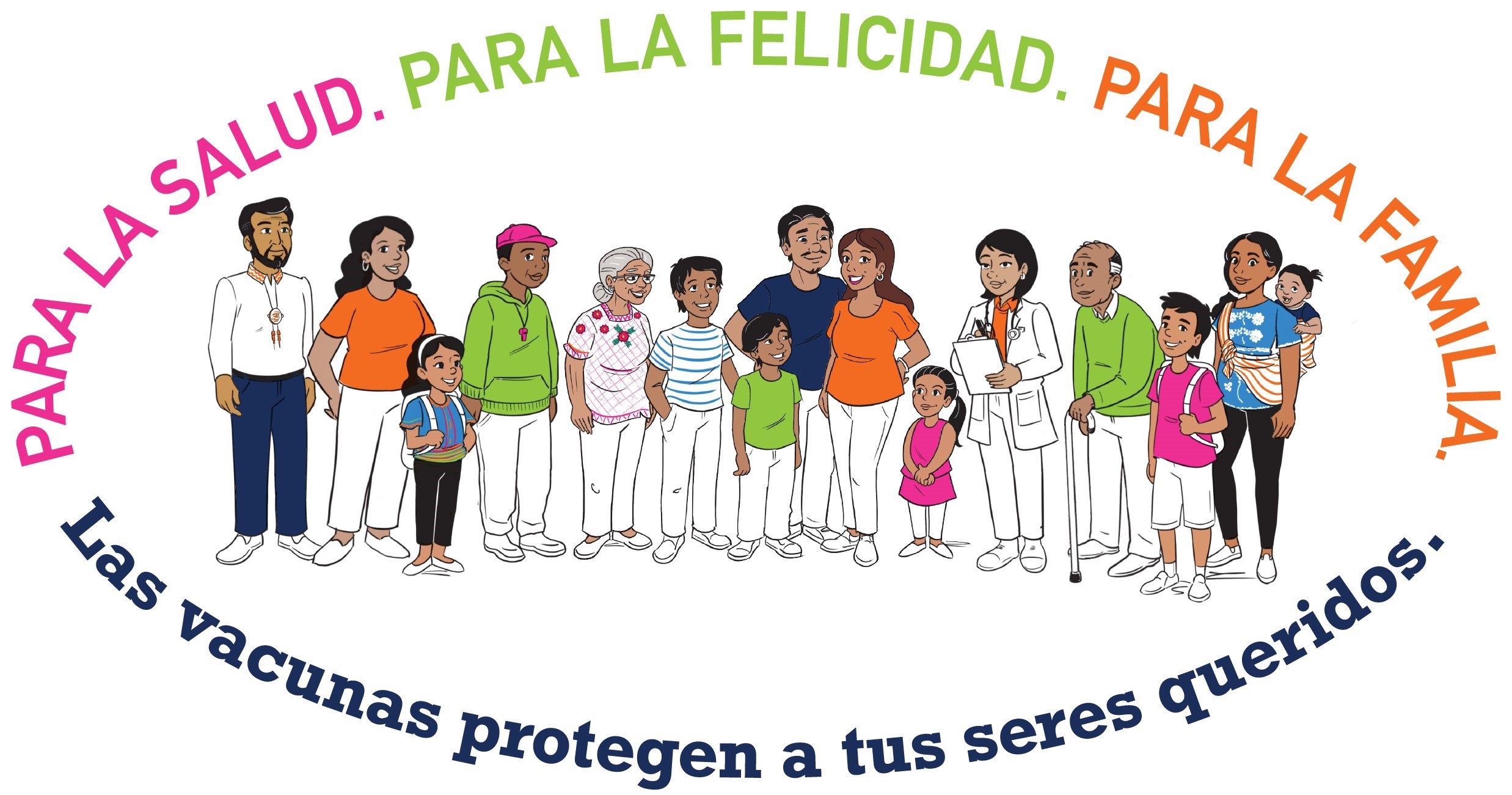 Large family of all ages in bright colorful clothing.