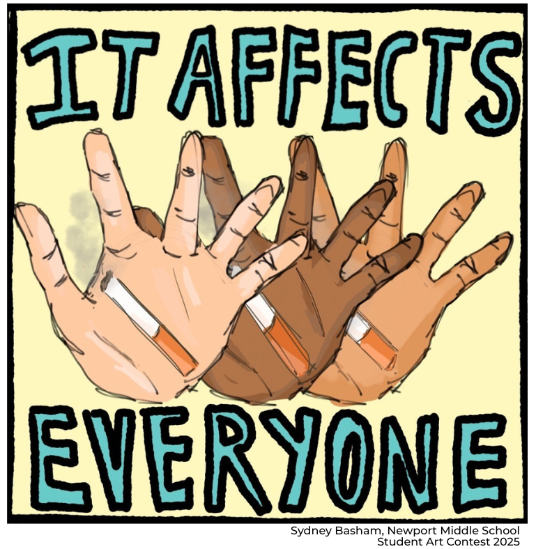 Hands of different skin tones with a cigarette, \"It Affects Everyone\"
